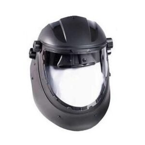 Protective black welding helmet with clear visor