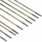 Set of metal welding rods arranged in parallel.