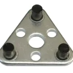 Metal triangular plate with mounting holes and studs