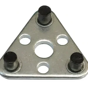 Metal triangular plate with mounting holes and studs