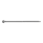 Gray screw with a flat head and threaded shaft.