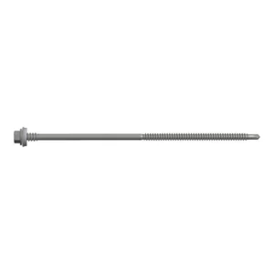 Gray screw with a flat head and threaded shaft.