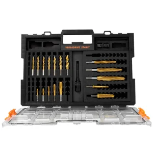 Versadrive toolkit with drill bits and accessories.