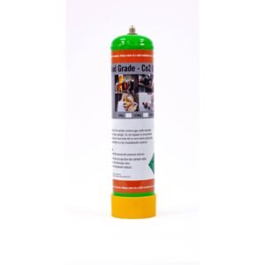 Wood grade CO2 cylinder with safety instructions.