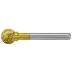 Metal tool with a decorative golden ball tip.