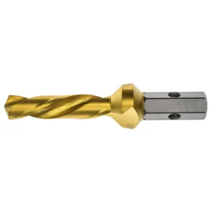 Gold high-speed steel drill bit with hex shank.