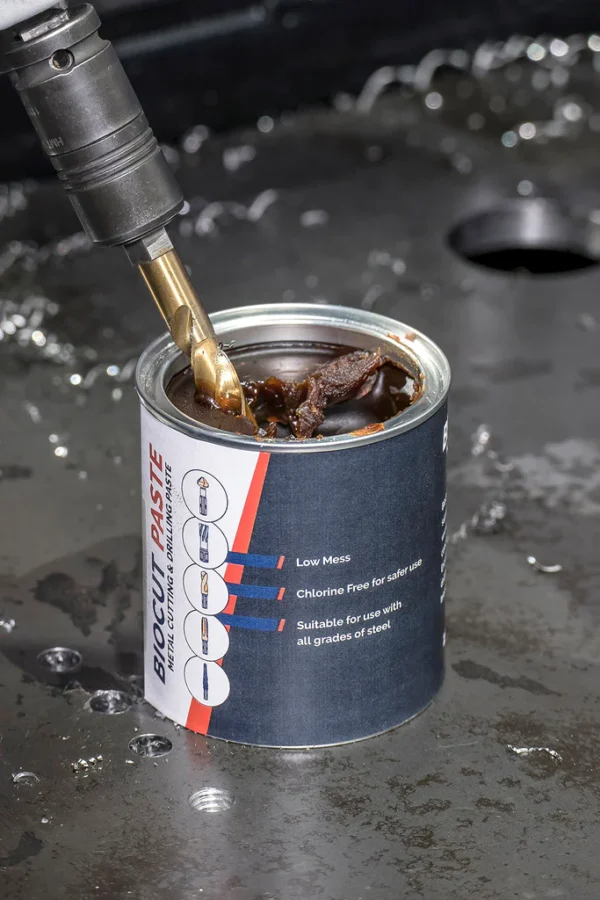 Can of Biocut Paste for metal cutting applications.