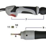 Welding tool components with labeled parts for assembly.