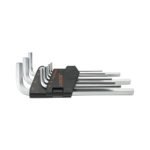 Set of metal Allen wrenches in holder.