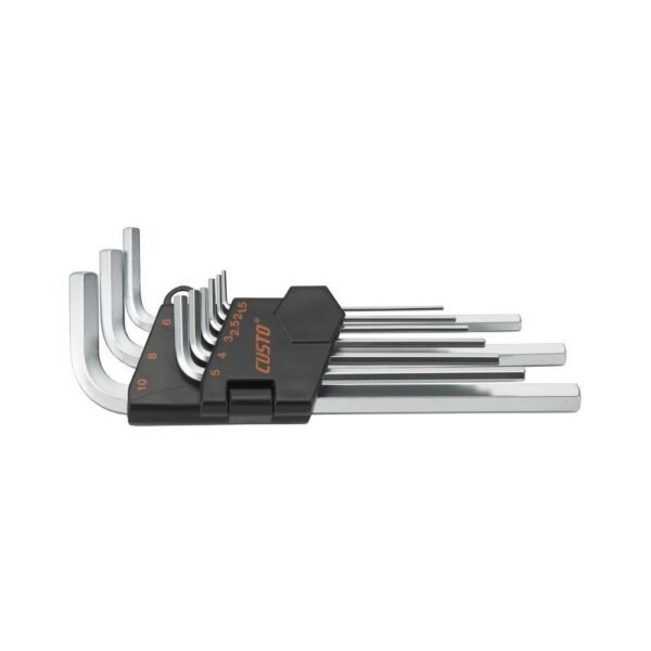 Set of metal Allen wrenches in holder.