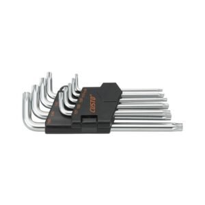 Set of stainless steel hex keys in holder