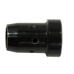 Black cylindrical connector with multiple holes.