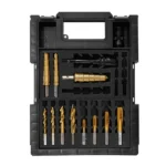 Complete set of gold drill and tap tools.