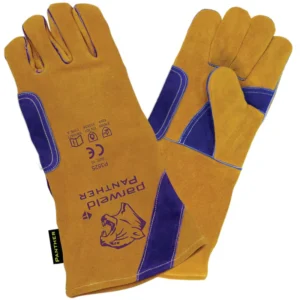 Durable leather gloves for heavy-duty work.