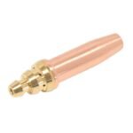 Copper welding nozzle with gold accents.