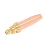 Welding torch tip with brass and copper materials.