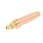 Welding torch nozzle with brass and copper components.