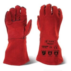 Pair of red protective work gloves