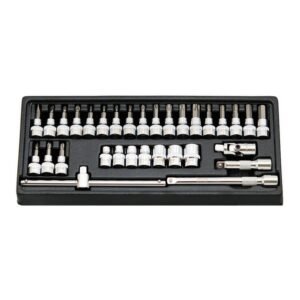 Comprehensive socket tool set in storage case.