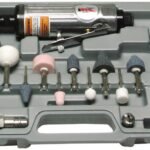 Air tool kit with various grinding bits.