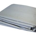 Folded silver fabric textile on a white background.