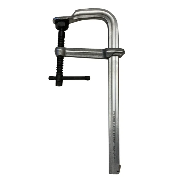 Metal C-clamp tool for woodworking and metalworking.