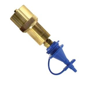 Brass water connector with blue nozzle accessory