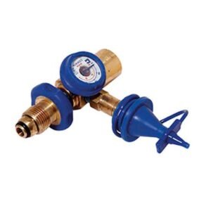 Brass gas regulator with blue components