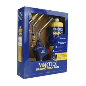 Vortex brazing torch and gas cylinder kit.