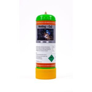 Welding CO2 cylinder with safety instructions