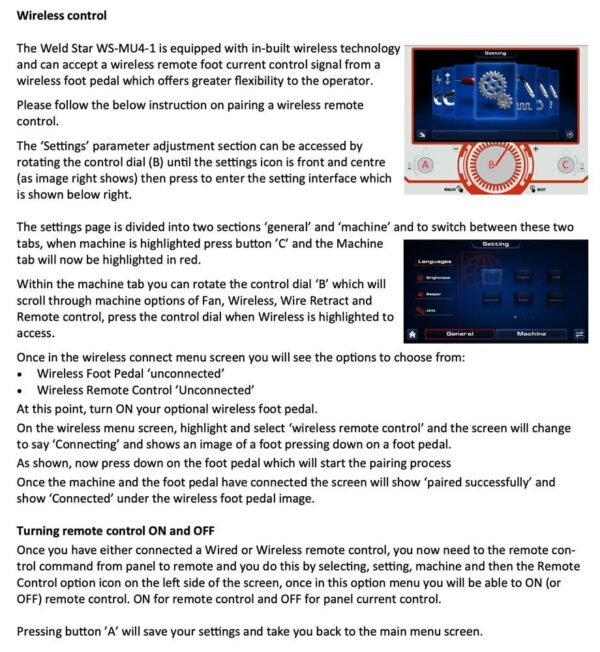 Instructions for pairing wireless foot pedal remote control.