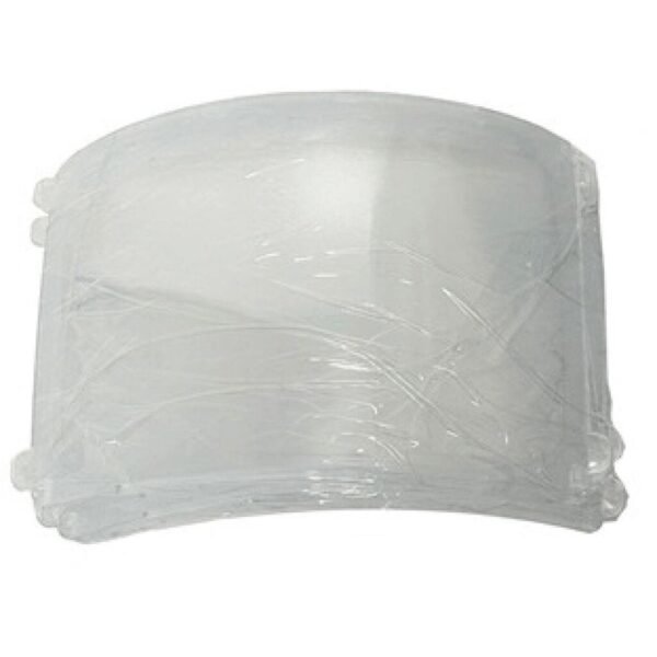 Clear plastic visor or protective shield.