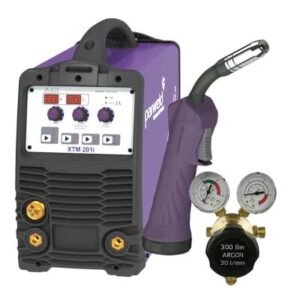 Welding machine with regulator and torch accessory.