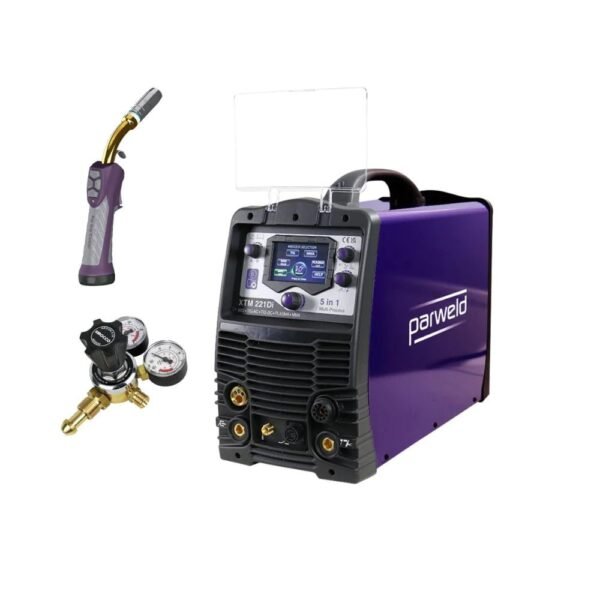 Parweld XTM 221D multi-process welding machine and accessories.