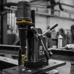 Close-up of a metalworking drill machine.