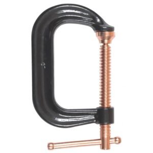 Black C-clamp tool for securing objects.
