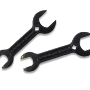 Two black wrenches arranged together.