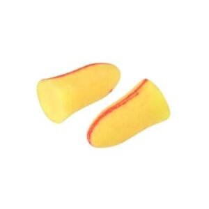 Yellow foam earplugs for noise reduction.