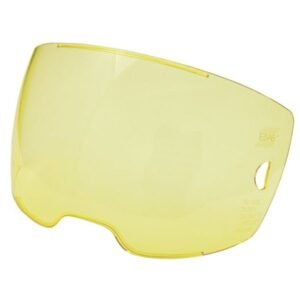 Yellow protective visor for enhanced visibility.