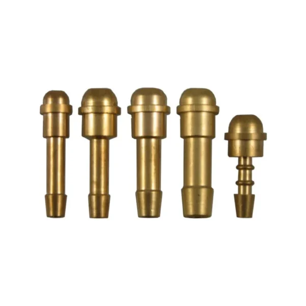 Five brass components of varying sizes.