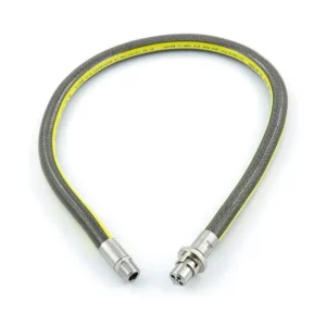 Flexible hose connector with stainless steel fittings
