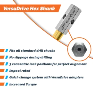 VersaDrive hex shank for durable, precise drilling.