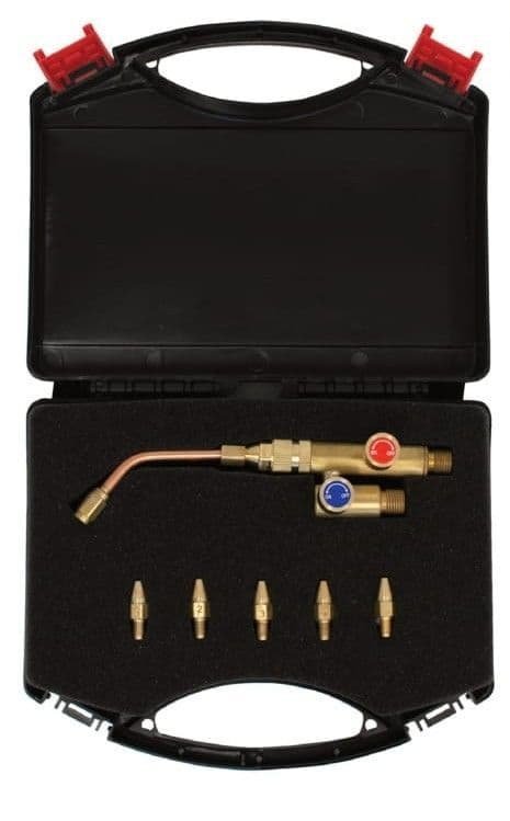 Tool kit with brass fittings and nozzles.