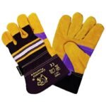 Durable work gloves with vibrant yellow design.