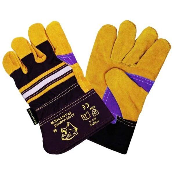 Durable work gloves with vibrant yellow design.