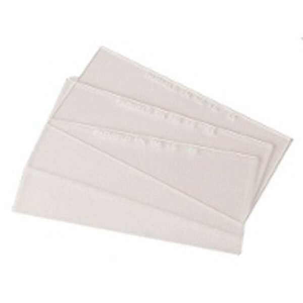 Three transparent plastic sheets stacked together.