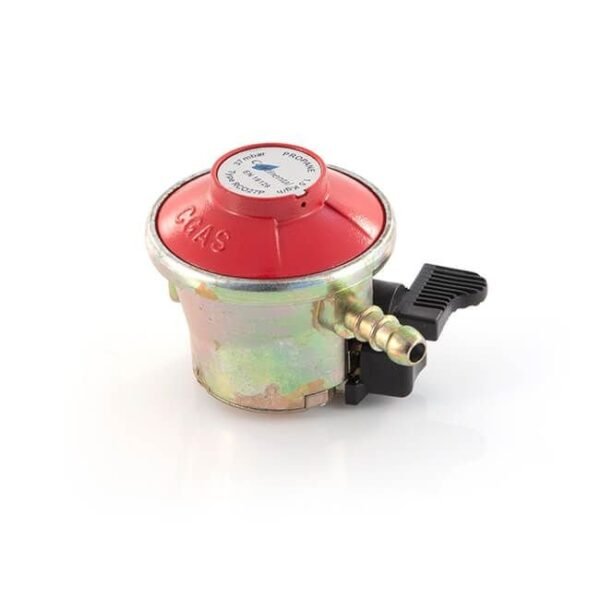 Propane regulator with red cover and connection