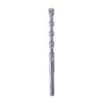 Metal drill bit with a twisted design.
