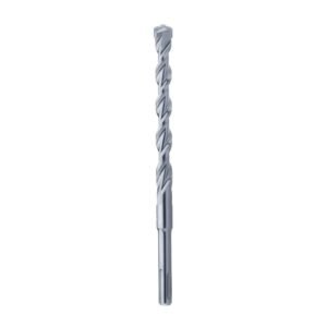 Metal drill bit with a twisted design.