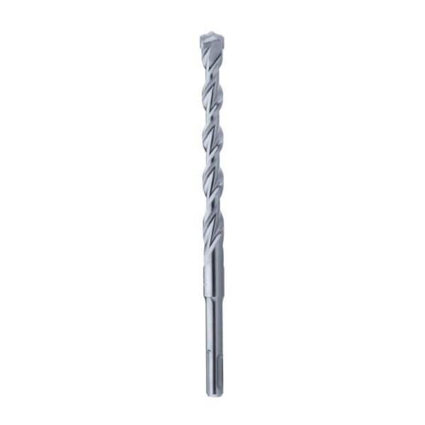 Metal drill bit with a twisted design.